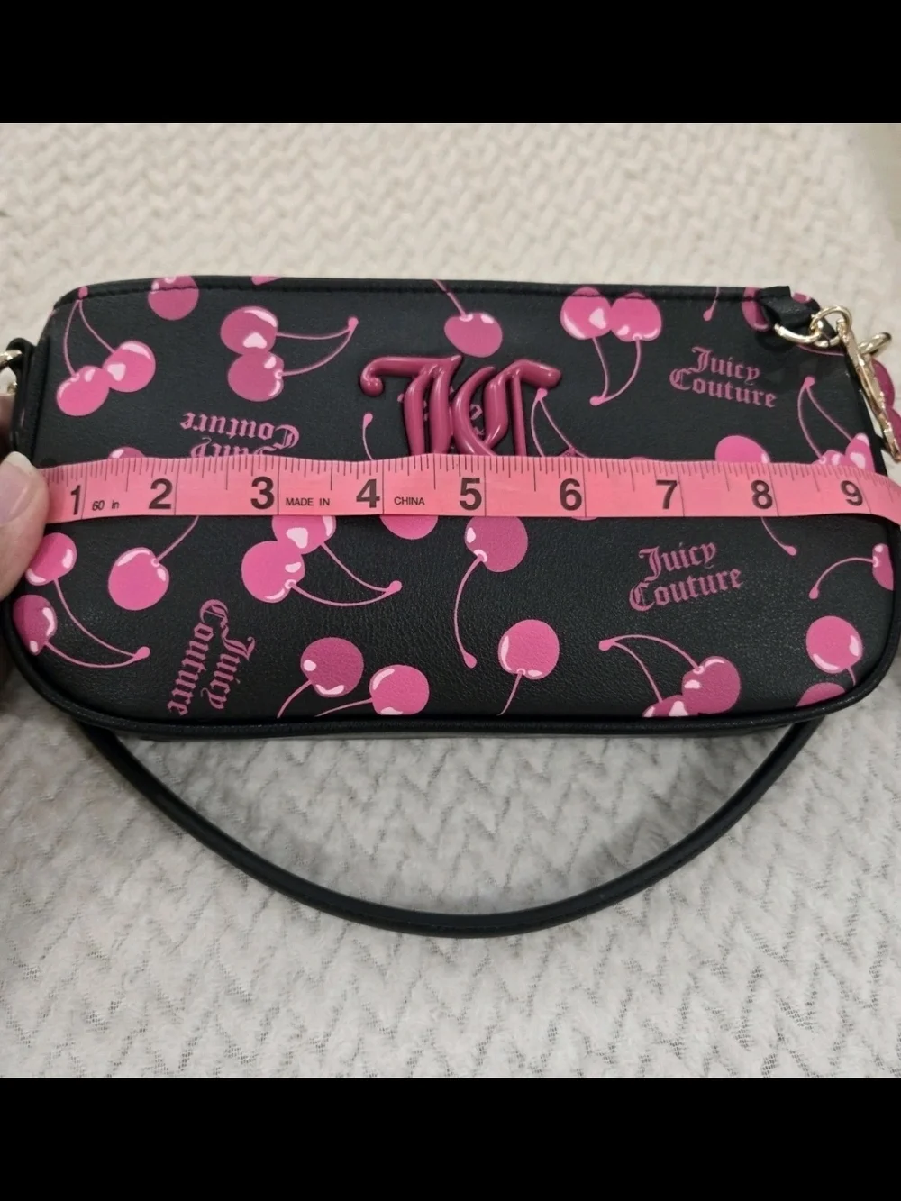 Juicy Couture Black & Pink Cherry Print Wristlet Bag NWT